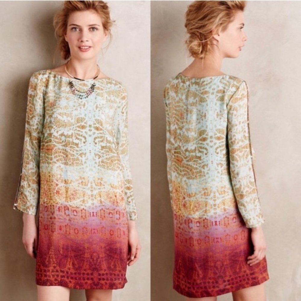 Anthropologie Maeve Cleome Silk Ombre Shift Dress